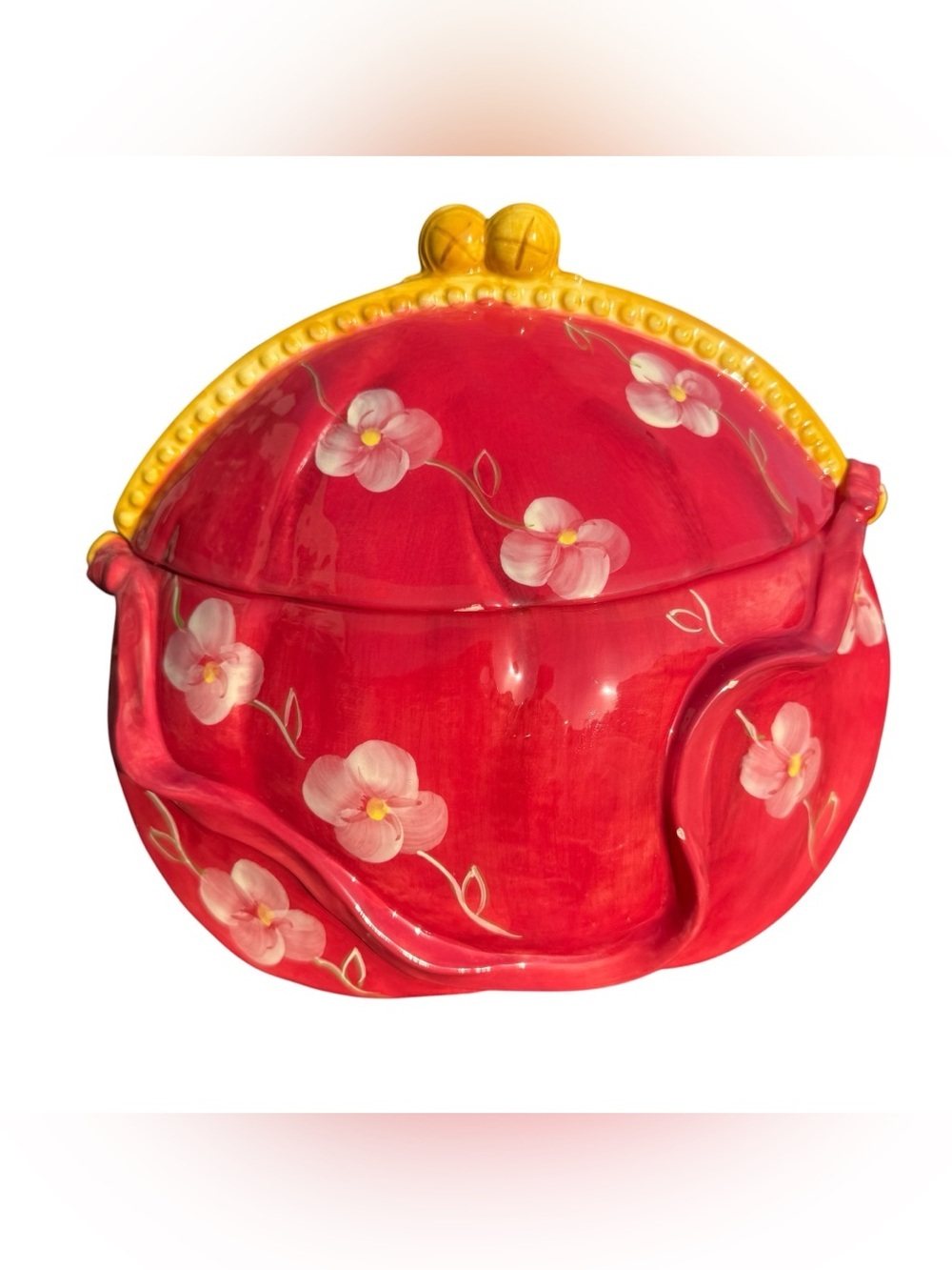 Debi Collins Purse Cookie Jar Floral Ceramic Cottagecore Grandmillennial Decor